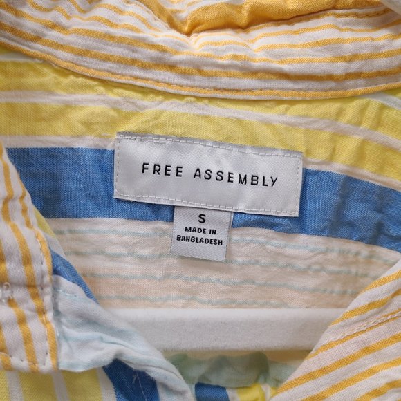 Free Assembly Shirt Men's Small Yellow Striped Seersucker Cotton Button Up - Picture 3 of 12